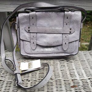 NWT Aimee Kestenberg White/Silver Leather Crossbody Purse Satchel Duo Chrome